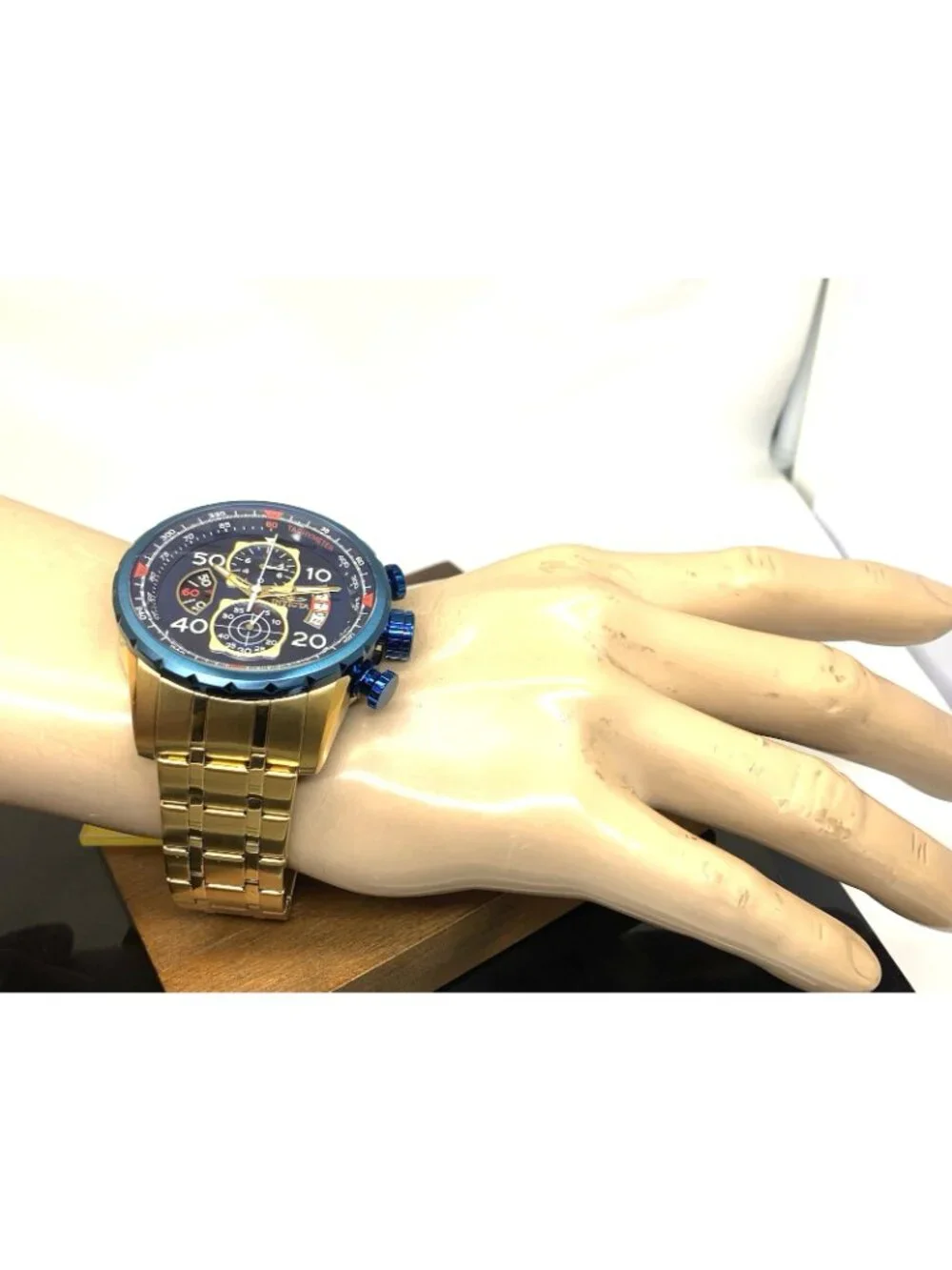 Invicta Men's Watch 19173 Aviator Quartz Chronograph Blue Dial Gold Steel 48mm